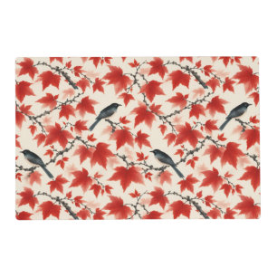 Autumn Maple and Birds Japanese Art Placemat