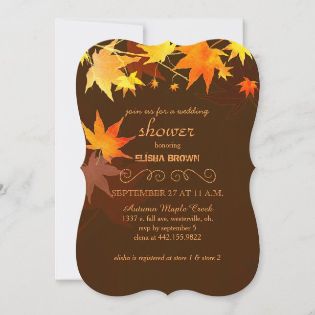 Autumn Maple Chocolate Brown Bridal Shower Invitation (Front)