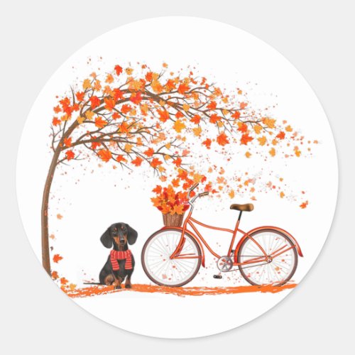 Autumn Maple Dachshund Leaf Fall Cycling Cute Wien Classic Round Sticker