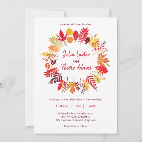 Autumn Maple Fall Leaves Burnt Flowers Wedding Invitation