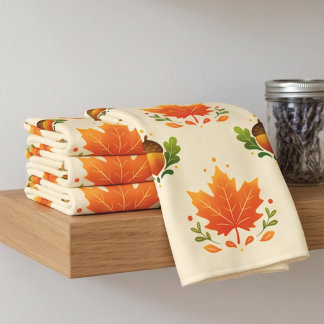 Autumn Maple Leaf & Acorn Kitchen Tea Towel 