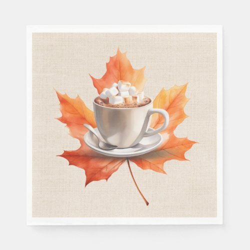 Autumn Maple Leaf and Hot Cocoa Napkins