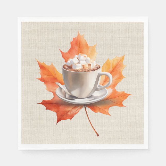 Autumn Maple Leaf and Hot Cocoa Napkins (Front)