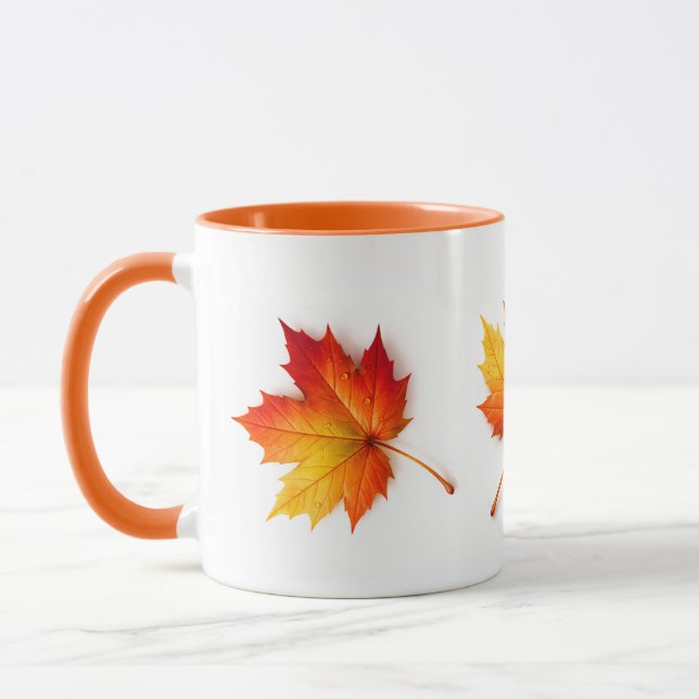 Autumn Maple Leaf Artistic Coffee Mug with Orange  (Left)
