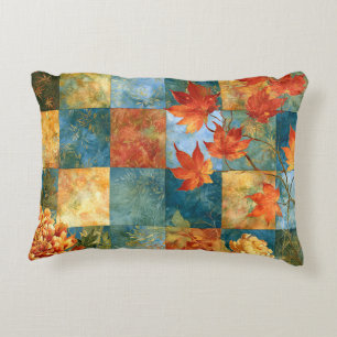Autumn Maple Leaf Botanical Patchwork Accent Pillow