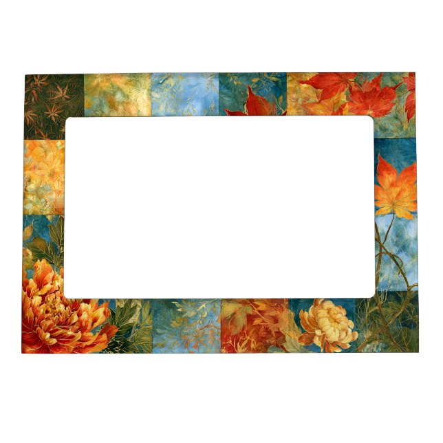 Autumn Maple Leaf Botanical Patchwork  Magnetic Frame (Front)