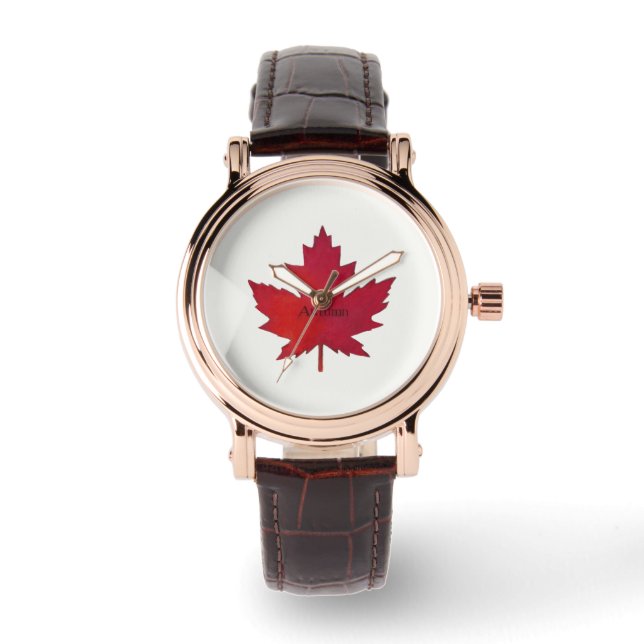 Autumn Maple leaf Canada Leather Watch (Front)