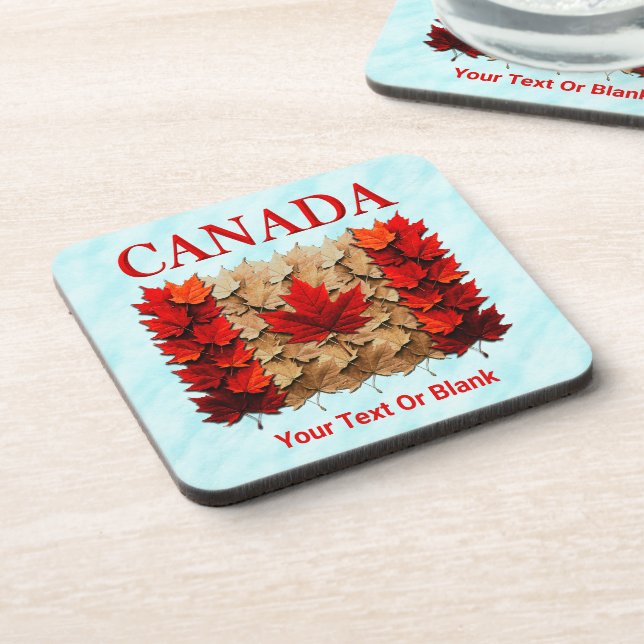 Autumn Maple Leaf Canadian Flag Beverage Coaster (Left Side)