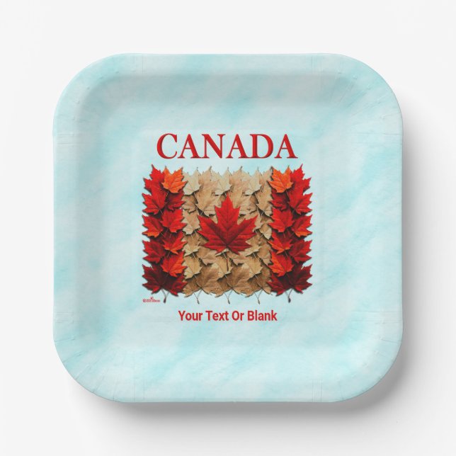 Autumn Maple Leaf Canadian Flag Paper Plates (Front)