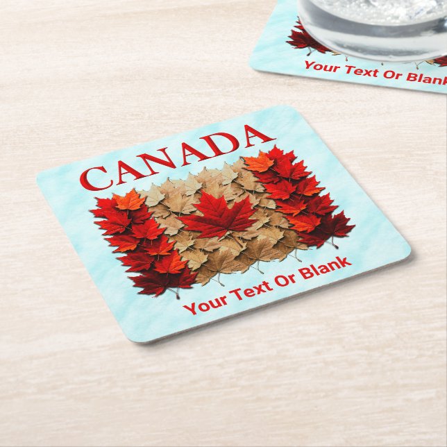 Autumn Maple Leaf Canadian Flag Square Paper Coaster (Angled)