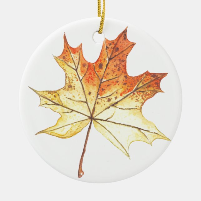 Autumn maple leaf ceramic ornament (Front)