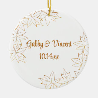 Autumn Maple Leaf Edge Wedding Ceramic Ornament