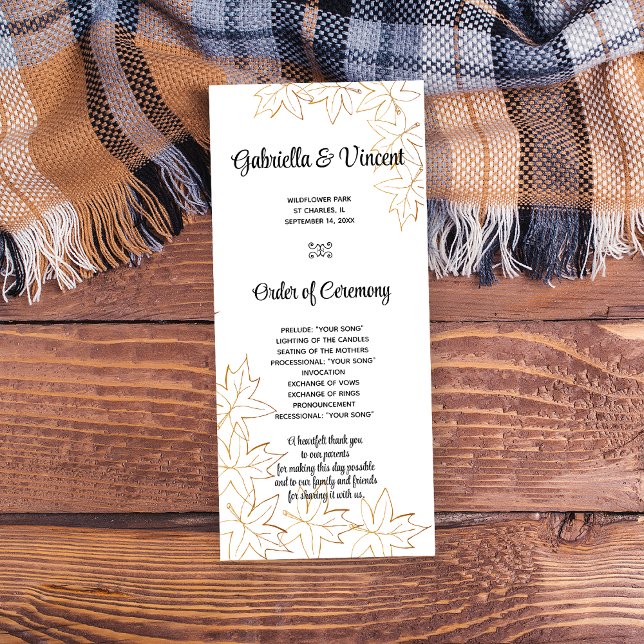 Autumn Maple Leaf Edge Wedding Program (Fall in Love with this Maple Leaf Wedding Program)