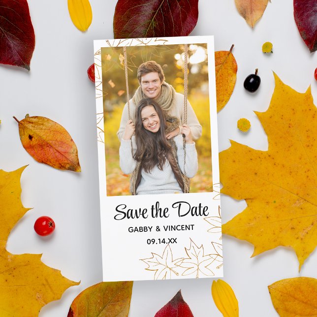 Autumn Maple Leaf Edge Wedding Save the Date (Fall in Love with this autumn leaves save the date photo card.)