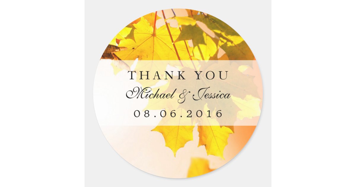 Autumn Maple Leaf Fall Wedding Thank You Sticker | Zazzle