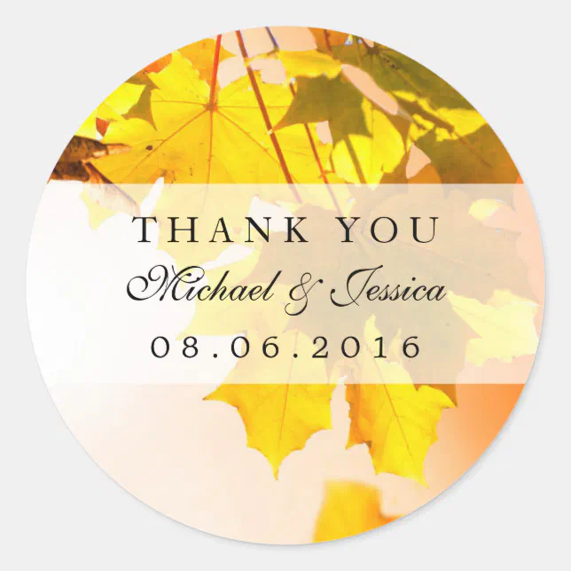 Autumn Maple Leaf Fall Wedding Thank You Sticker | Zazzle