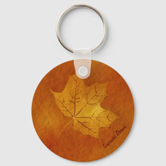 Autumn Maple Leaf in Gold Keychain