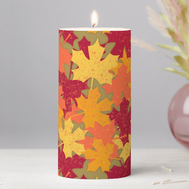 Autumn Maple Leaf Pattern Pillar Candle (In Situ)