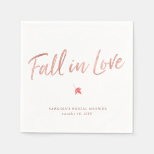 Autumn Maple Leaf Rose Gold Fall In Love Napkins