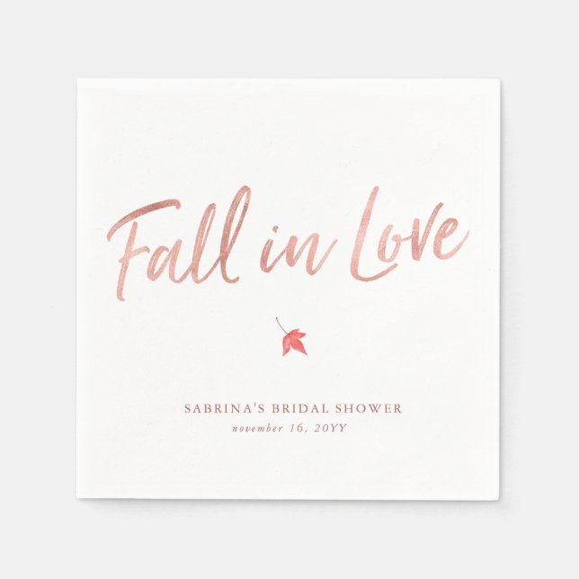 Autumn Maple Leaf Rose Gold Fall In Love Napkins (Front)