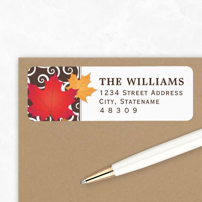Autumn Maple Leaf Scrollwork Address Label (Creator Uploaded)