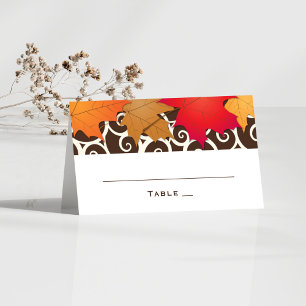 Autumn Maple Leaf Scrollwork Wedding Place Card