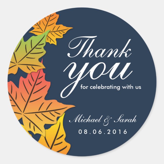Autumn Maple Leaf Thank You Sticker Navy Blue (Front)