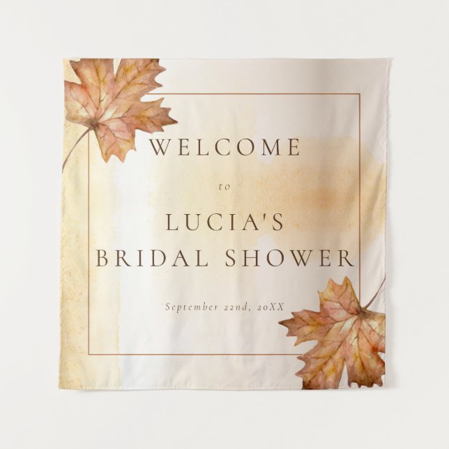 Autumn Maple Leaf Watercolor Bridal Shower Welcome Tapestry (Front)