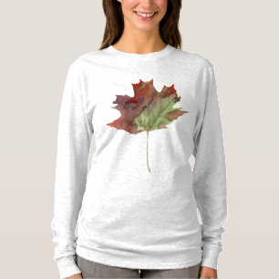 Autumn Maple Leaf Watercolor Burgundy T-Shirt