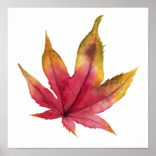 Autumn Maple Leaf Watercolor Painting Poster