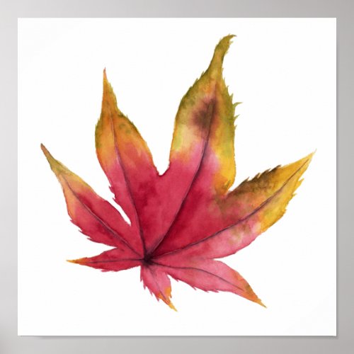 Autumn Maple Leaf Watercolor Painting Poster