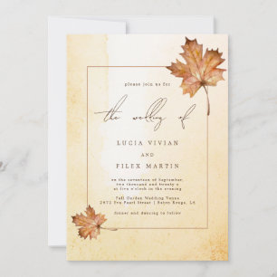 Autumn Maple Leaf Watercolor Photo QR code Wedding Invitation