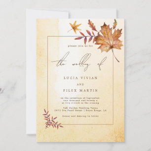 Autumn Maple Leaf Watercolor Photo Wedding Invitation