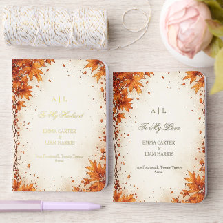 Autumn Maple Leaf Watercolor Wedding Vow Books