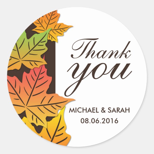 Autumn Maple Leaf Wedding Favor Thank You Sticker (Front)