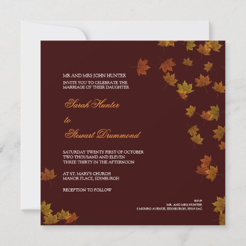 Autumn Maple Leaf Wedding Invitation - Brown