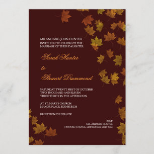 Autumn Maple Leaf Wedding Invitation -Brown