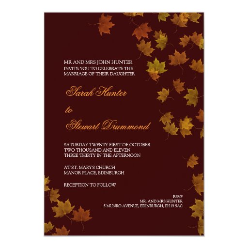 Autumn Maple Leaf Wedding Invitation -Brown | Zazzle