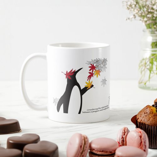 Autumn Maple Leaves and Cute Funny Penguin Coffee Mug