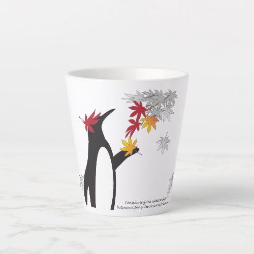 Autumn Maple Leaves and Cute Funny Penguin Latte Mug