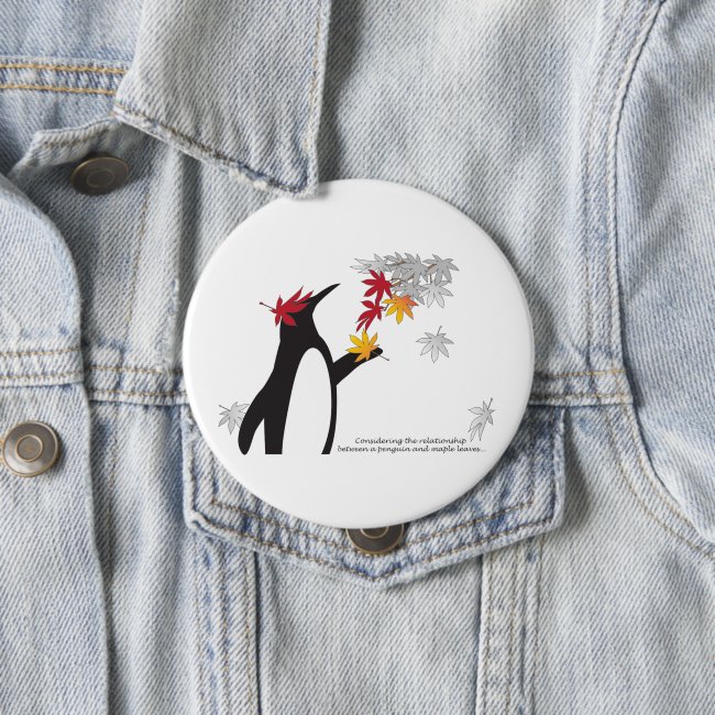 Autumn Maple Leaves and Cute Funny Penguin