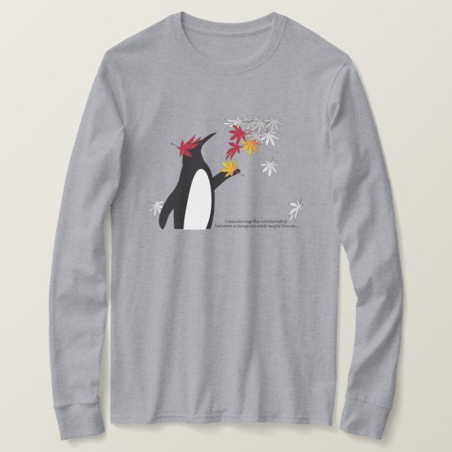 Autumn Maple Leaves and Cute Funny Penguin