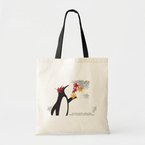 Autumn Maple Leaves and Cute Funny Penguin Tote Bag