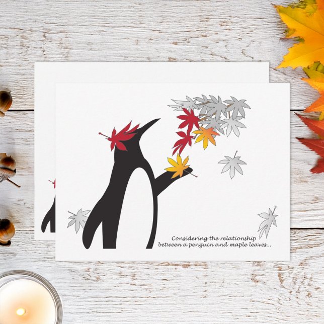 Autumn Maple Leaves and Penguin Funny Fall Season Postcard (Creator Uploaded)