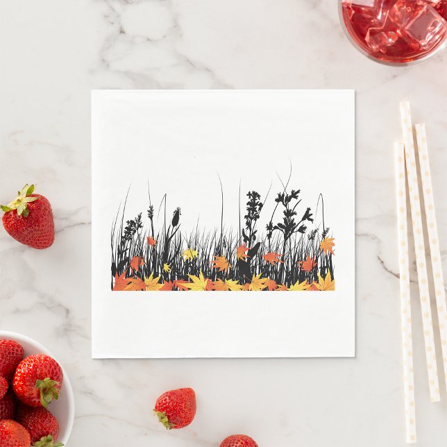 Autumn Maple Leaves and Wild Grass Silhouette  Napkins (Creator Uploaded)