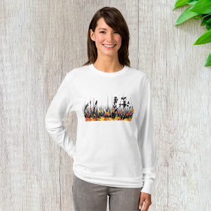 Autumn Maple Leaves and Wild Grass Silhouette  T-Shirt