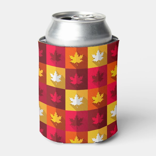 Autumn Maple Leaves Bright Patchwork Can Cooler (Can Front)