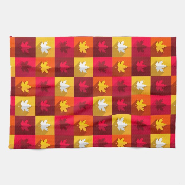 Autumn Maple Leaves Bright Patchwork Kitchen Towel (Horizontal)