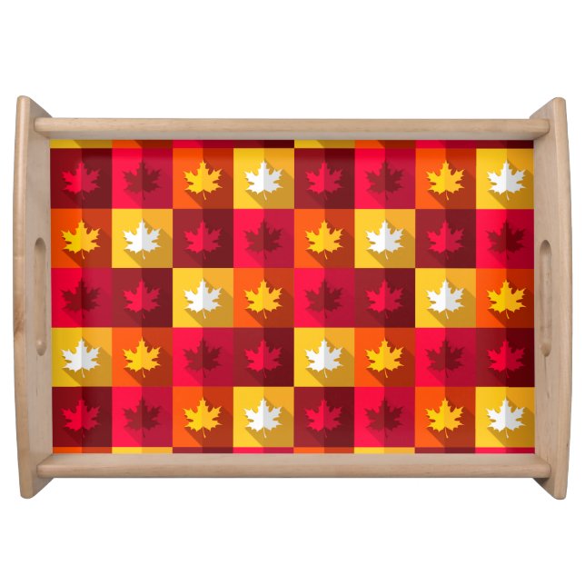 Autumn Maple Leaves Bright Patchwork Serving Tray (Front)