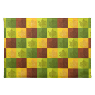 Autumn Maple Leaves, brown, gold, green Cloth Placemat